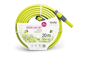 REHAU Gartenschlauch Green LINE 1/2 Zoll 20m mit Armaturen: leuchtendes grün, flexibel + druckfest + formstabil