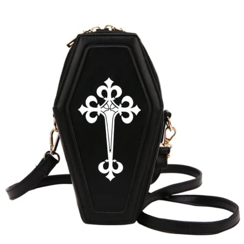Aobiono Bolsa de Caixão Bolsa Cruzada Gótica Y2K Novidade Bolsa de Ombro Kawaii Dark Academia Lolita Emo Grunge Alt Estética, Preto, Large, Mochilas com Alça