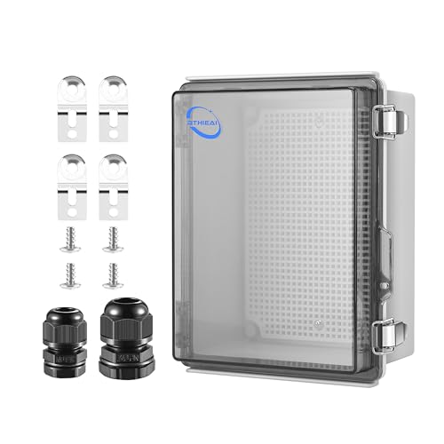 RTHIEAI Waterproof Outdoor IP67 Junction Box (8.7"x6.7"x4.3") with Mounting Plate, Hinged Clear Cover and Wall Brackets - Weatherproof ABS Plastic Electrical Enclosure for DIY Projects (220x170x110mm) by RTHIEAI - Used condition - US$23.74