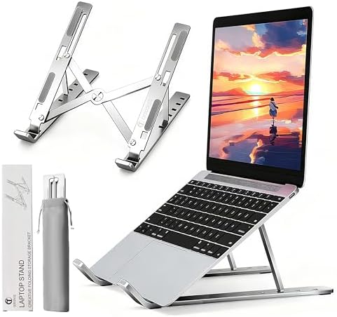 AiTodos Taşınabilir Dizüstü Bilgisayar Standı, Alüminyum Alaşımlı Dizüstü Bilgisayar Sehpası, Taşıması Kolay, Havalandırmalı ve Isı Dağıtılmış, Kaymaz Kauçuk, 6 Kademeli Ayarlanabilir Katlanabilir - Görsel 1