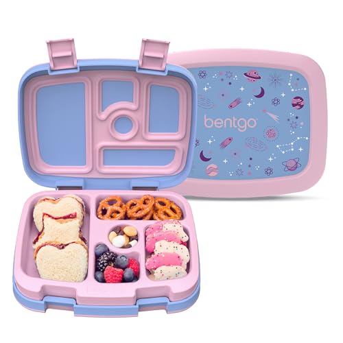 Image of Bentgo Kids Prints Leak-Proof, 5-Compartment Bento-Style Kids Lunch Box - Ideal Portion Sizes for Ages 3-7, Durable, Drop-Proof, Dishwasher Safe, & PFAS & BPA-Free Materials (Lavender Galaxy)