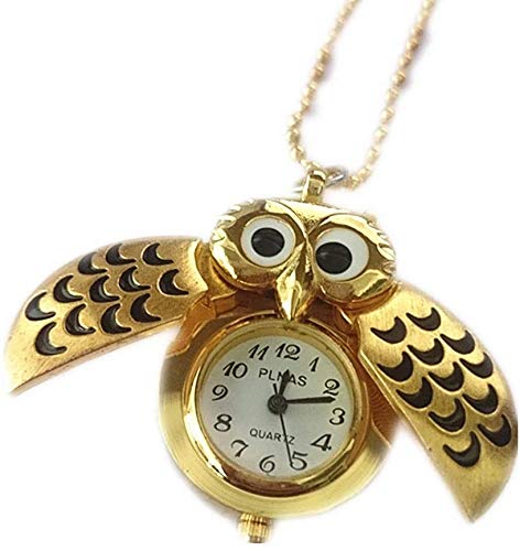 XinYiC Hibou Montre de Poche Unisexe Antique Forme de Chouette Pendentif Quartz Analogique Montre de Poche Chaîne de Chandail - Gold-Owl Cover
