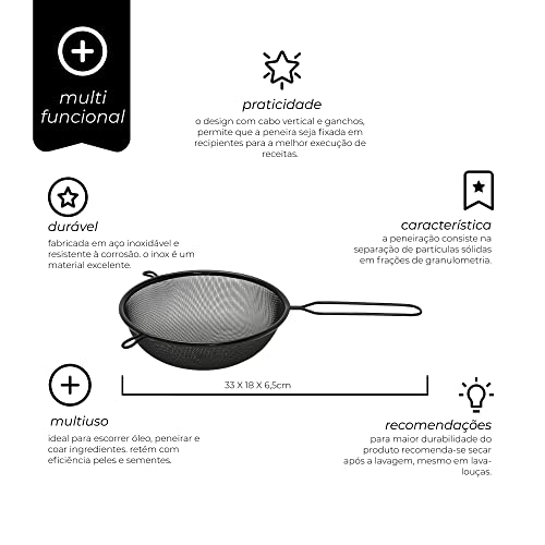 Mimo Style Peneira 18cm Com Suporte Para Acomodação em Panelas e Travessas, Suporta Altas e Baixas T
