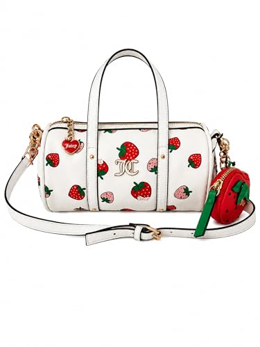 JUICY COUTURE Sweet N Juicy Mini Barrel Crossbody Coin Purse W/Strawberrys White