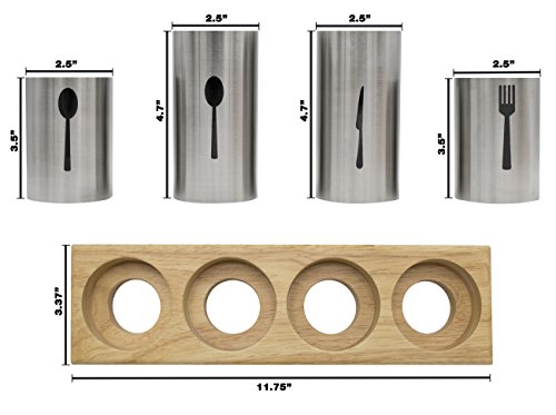 Sorbus Silverware Holder With Caddy For Spoons, Knives Forks, Etc — Ideal For Kitchen, Dining, Entertaining, Buffet, Picnic, And More — Stainless Steel With Bamboo Wood Base #TOP4