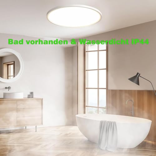 MGEELED 2 Stück LED Deckenleuchte Ø30CM 20W 2400LM Deckenlampe 3Farben 3000K/4000K/6500K Decke Ceiling Lampe Badlampe IP44 Wasserfest Küchenlampe Rund Ultra Dünn für Schlafzimmer Bad Keller Flur