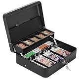 HAITRAL Caisse à monnaie double couche et 2 clés pour la sécurité - avec bac pour petite monnaie (noir)