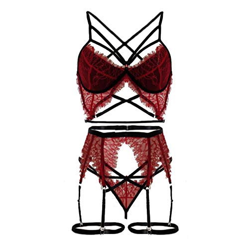 Nuisette érotique en dentelle pour pimenter vos nuits de noces en ensemble rouge