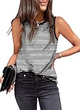 Dokotoo Tank Tops for Women 2026 Casual Crewneck Sleeveless Shirts Summer Striped Cami Tank Tops Loose Fit Tee T Shirt Resort Wear Tops for Women Trendy Black L