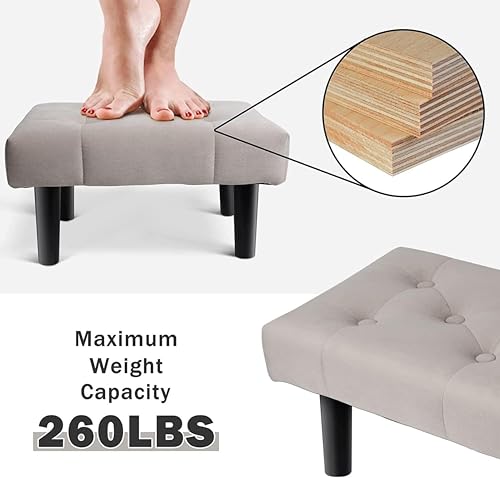 Image of Small Velvet Soft Foot Rest Footstool Ottoman with 4 Wooden Legs, Additional Seating Sofa Footrest for Living Room Entryway Set of 2 Grey