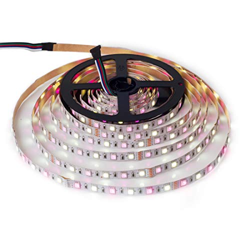 BTF-LIGHTING 5050 RGBW RGB+Cool White(6000K-7000K) 150RGB+150White LED 5m 16.4ft 60LEDs/m Multi-Colored LED Tape Lights IP30 Non-Waterproof White PCB DC12V for Bedroom Kitchen Home Decoration