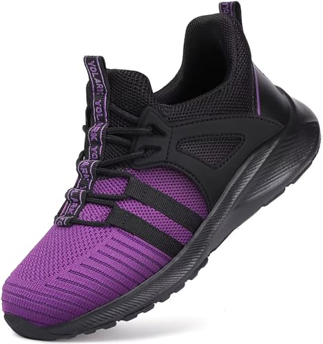 YOLARK Boys Girls Sneakers for Kids Non-Slip Tennis Shoes Fashion Lightweight Breathable Running Sport Athletic(Purple Big Size 2)