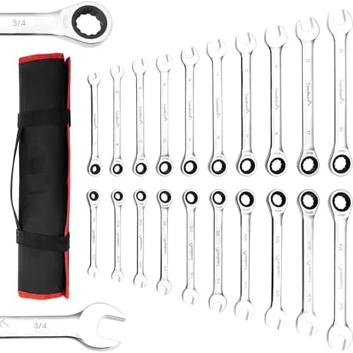 Fixed-Head Wrench Set, 20-Piece Metric 6-19 mm Ratcheting Wrench Set, Fixed Head Ratcheting Combination Wrenchs with Storage Bag for truck/garage proj