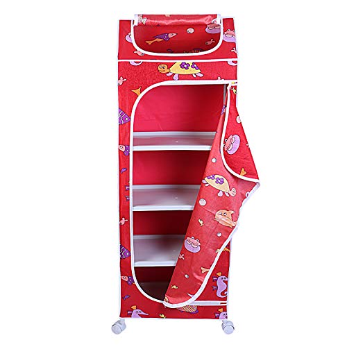 Image of Little One's | 5 Plastic Shelves Baby Foldable Wardrobe (Made in India), Unbreakable Material, (Steel Structure) | Aquatic Red | H5 /FR