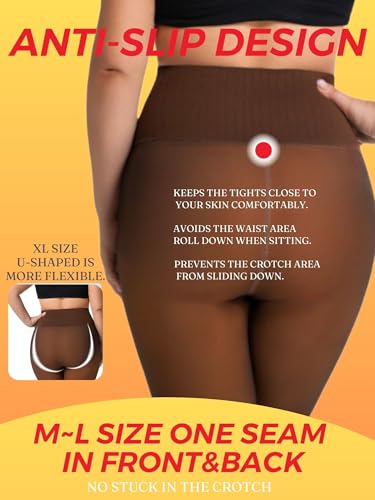Image of Soxbang High Waisted One Seam Fleece Lined Tights,Seamless Control Compression Fake Translucent Dark Skin Insulated Tights