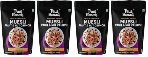 Image of True Elements Fruit & Nut Crunch Muesli 700g Pack of 4 | Fruit and Nuts | Cereals for Breakfast | Rich in Fibre | Muesli with Oats and Nuts