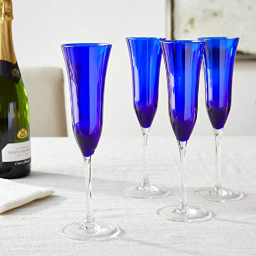 Qualia Glass Meridian Flute/Champagne, 4 Count (Pack Of 1), Clear/Blue, 4 Piece #TOP4