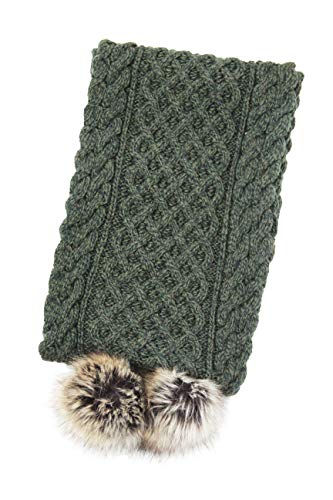 Aran Crafts Irish Cable Knit Wool Faux Fur Pom Pom Scarf 10"x64" (X4965-AGRE)4