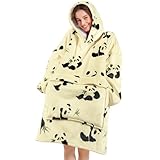 Narecte Oversized Blanket Hoodie Wearable Blanket Sweatshirt for Women Adults Soft Hooded Blanket Warm Oversized Hoodie Blanket Birthday Gifts for Women Christmas Gift for Friends Female Panda