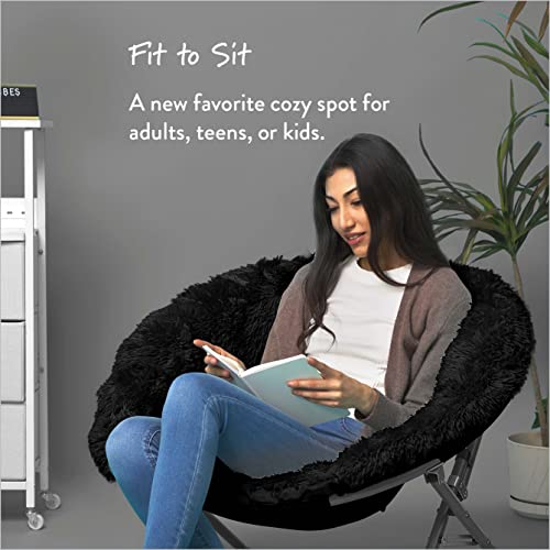 Urban Shop Oversized Mongolian Faux Fur Saucer Chair, Black #TOP3