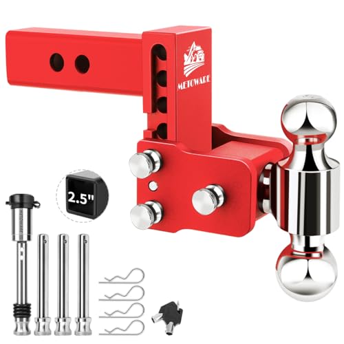 METOWARE Adjustable Trailer Hitch for 2.5" Receiver, 4" Drop/Rise Red