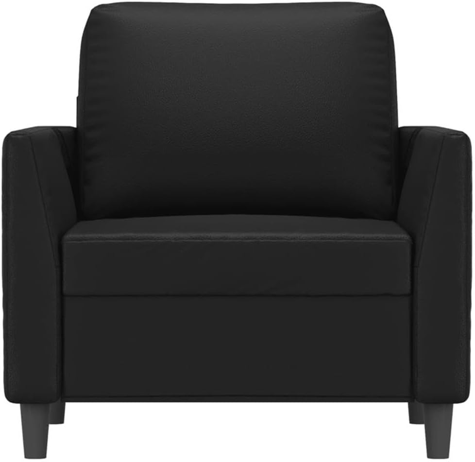 BOWERY HILL Contemporary Sofa Chair, Black Faux Leather Upholstery, Padded Cushion, Sturdy Metal Frame, 31.5 x 31.5 x 31.5 in, Modern Accent Chair for Living Room, Bedroom, or Office