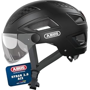 ABUS Stadthelm Hyban 2.0 ACE - Fahrradhelm mit Visier, Licht und ABS-Hartschale - für Damen und Herren - Schwarz (velvet black), Größe L