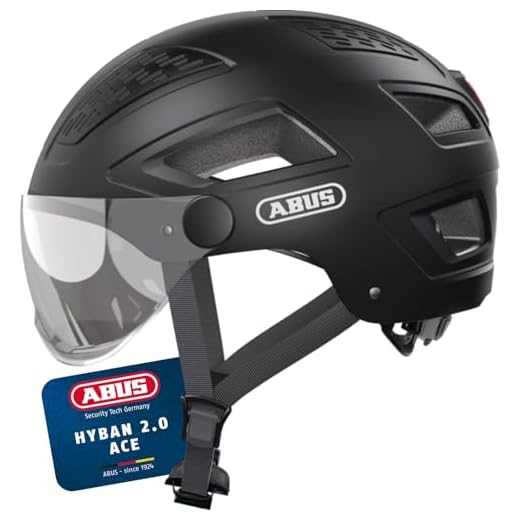 ABUS Stadthelm Hyban 2.0 ACE - Fahrradhelm mit Visier, Licht und ABS-Hartschale - für Damen und Herren - Schwarz (velvet black), Größe L
