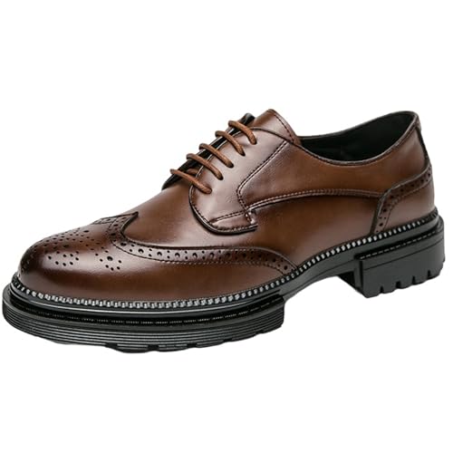 Smilice Men's Brogue Pointed Toe Lace-Up Casual Shoes Brown