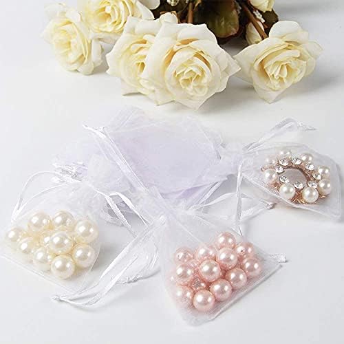 50Pcs Small Organza Bags 7 x 9 cm White Gift Drawstring Bags Jewelry Pouches Wedding Favour Bags for Christmas Party Birthday Seashell Candy Chocolate Mesh Pouches