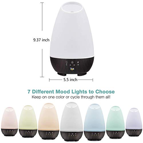 HealthSmart 500ML Essential Oil Diffuser & Humidifier for Large Rooms - FSA HSA Eligible, Adjustable Timer, 7 LED Colors