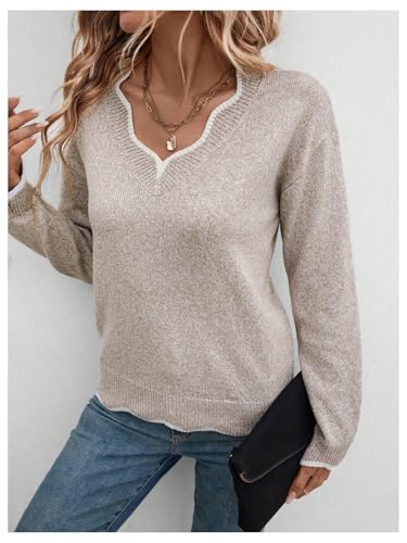 SOLY HUX Women's Long Sleeve Sweaters V Neck Knitted Sweater Tops Loose Jumper Pullover Fall Outfits4