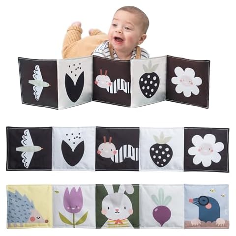 Taf Toys Bunny Black and White Soft Sensory Books Pram Book, High Contrast Baby Toys 0-3-6 Months, Essentials Tummy Time, Pram, Stroller, Car Seat Toy, Infant Toys, Newborn Essentials Must Haves Cover