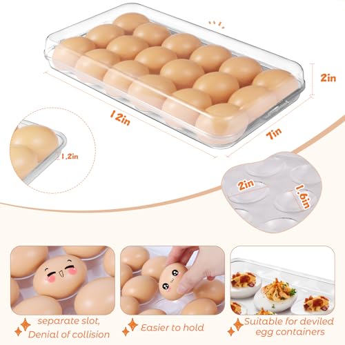 Egg holder for fridge - deviled egg containers with lid, Clear Stackable Plastic Egg Holder, Space-Saving 18 Egg refrigerator Organizer (Clear, Pack of 02)