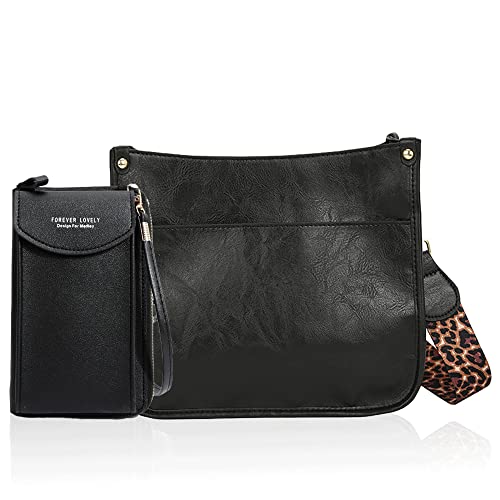 YUHONLNOR Crossbody Bag Damen UmhäNgetasche Damen Klein Schultertasche +handy umhängetasche 2-teiliges Set-Stilvoll, elegant und langlebig-Schwarz Cover