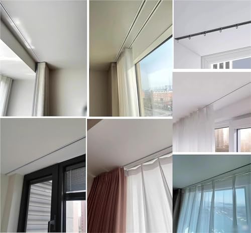 Invisible Double Curtain Ceiling Track - Silent Recessed Rod with Pre-Built Mount for Room Dividers, Ideal for Balcony, Bedroom, Dressing Room - 1.0m Length
