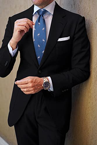 Blue Tie Flamingo Ties For Men Classic Fun Animal Tie And Pocket Square Novelty Jacquard Mens Neckties Handkerchief Set For Business Wedding #TOP1