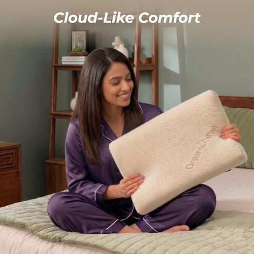 Image of Organic Cervical Pillow for neck pain | 5 Year Warranty | Hypoallergenic Memory Foam Pillow | For Side & Back Sleepers Seeking Neck and Shoulder Pain Relief | For Bed and Travel Use Pack of 2