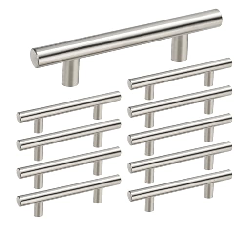 homdiy 10 Pack Brushed Nickel Cabinet Pulls 3 Inch Kitchen Cabinet Handles Stain Steel Cabinet Hardware for Kitchen and Bathroom Cabinets, 5 Inch Overall Drawer Pull