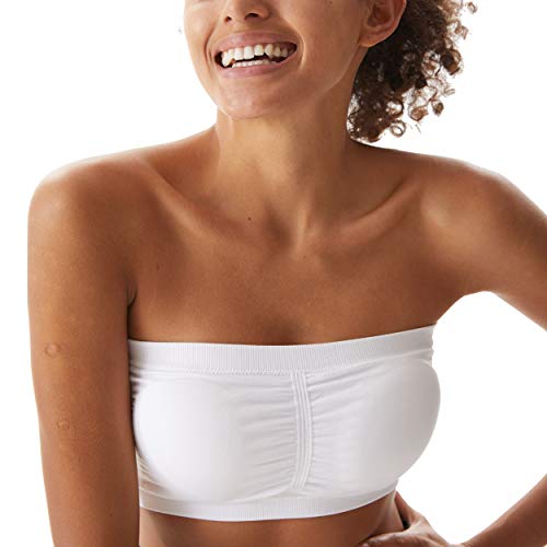 Molemsx Women's Summer Bra Off Shoulder Strapless Padded Bra, Sports Novelty Bra For Juniors Half Cami Crop Bra For Yoga Wedding Wirefree Stretch Tube Top Bra Loungewear 3 Packs, Black Beige White, Xl #TOP1
