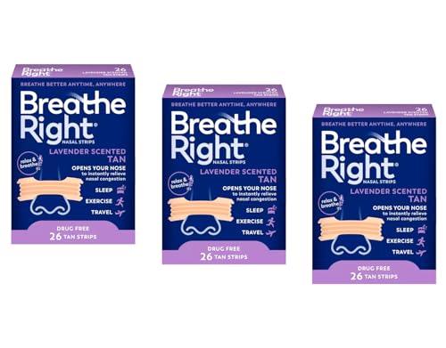 Breathe Right Calming Lavender Scented Drug-Free Nasal Strips 26 Count, Pack of 3