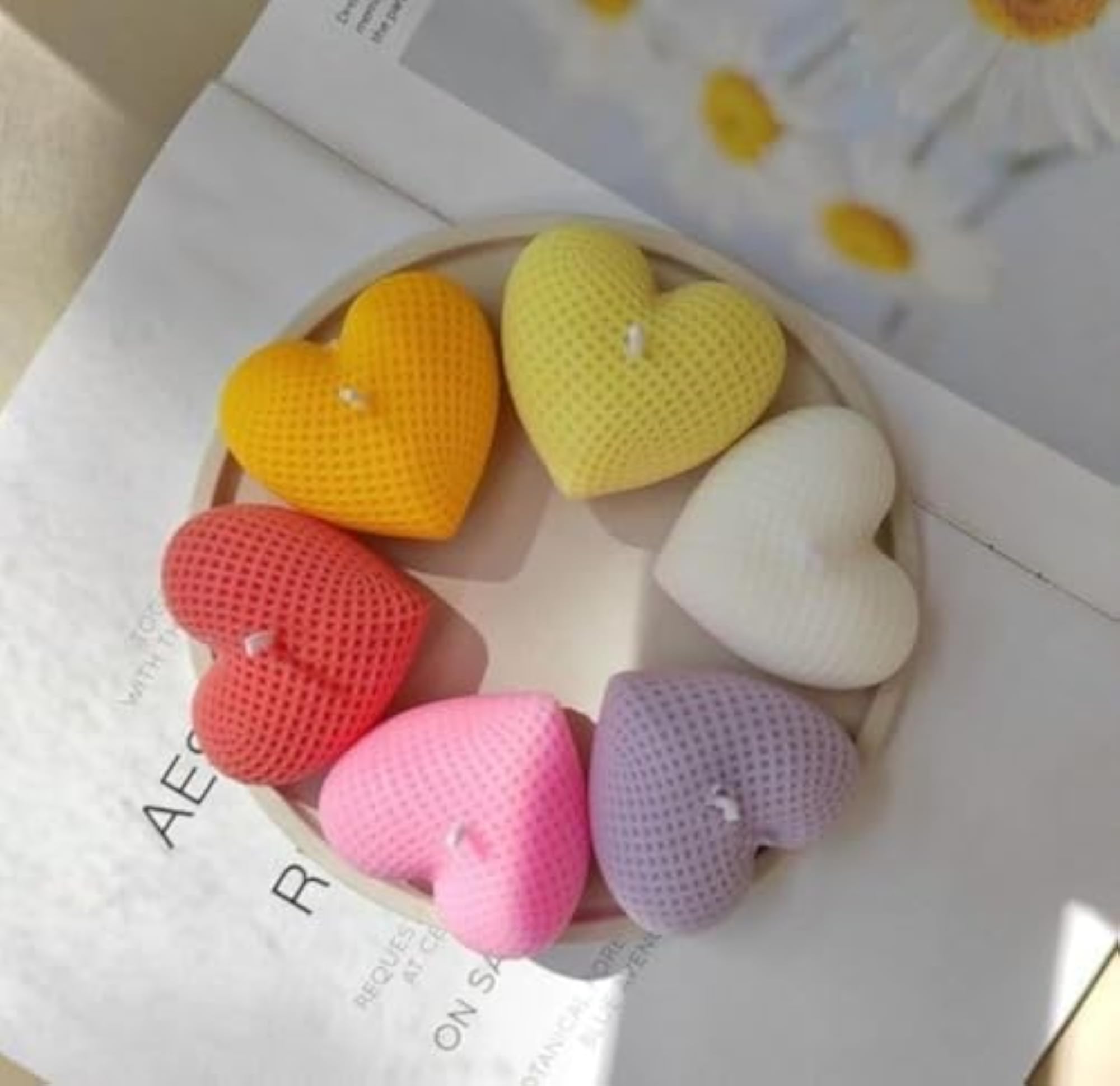 Heart Shaped Candles, Textured Honeycomb Design