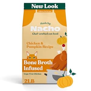 Made by Nacho Bone Broth Infused Dry Cat Kibble – Cage-Free Chicken & Pumpkin Recipe – Premium Grain-Friendly Cat Food 2lb Bag, Limited Ingredients
