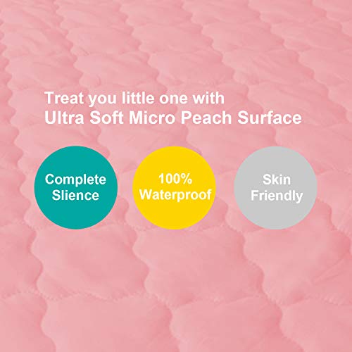 Image of Pack and Play Mattress Protector Sheets Fitted Waterproof for Playard, Pink