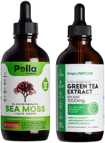 Pella Nutrition Sea Moss Organic Liquid Drops | Drops of Nature Green Tea Extract | Bundle