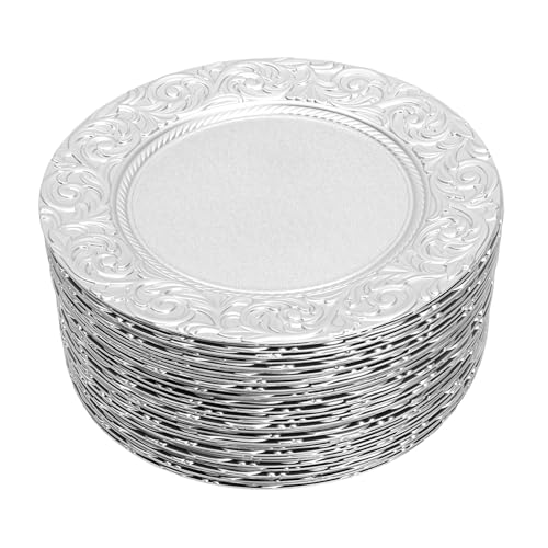 RustyVioum Charger Plates Set, 100 Pcs 13in Round With Embossed Rim Charger Plates Reusable Embossed Dinner Plate for Dinner Wedding Party Event Table Setting Decoration