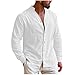 DASAYO Men Linen Shirt Linen Henley Shirts for Men Spring Casual Long Sleeve Button Down Dress Shirt Loose Fit Fashion Beach Vacation Clothes White M