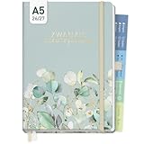 Häfft® Chäff-Timer Premium A5 Kalender 2026/2027 „Minty Leaves” Buchkalender, Terminplaner, Terminkalender, Wochenplaner für 17 Monate: Aug. 2026 bis Dez. 2027