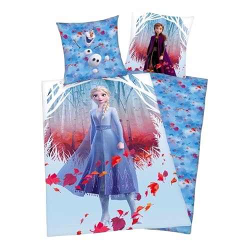 Parure de Lit La Reine des Neiges Disney, Housse de Couette La Reine des Neiges Disney Réversible avec Taie d'oreiller, 2 Pièces (140x200 cm + 63x63 cm), 1...