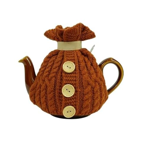 Preppy Lapel Acrylic Knitting Tea Cozy for London Pottery 2 Cups Size, Gift (Brown - One Piece) Cover